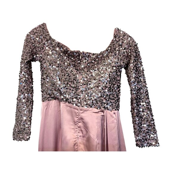 Faeriesty XS Pink Satin & Sequin Long Gown With Draped Front & 3/4 Sleeves - Picture 5 of 5